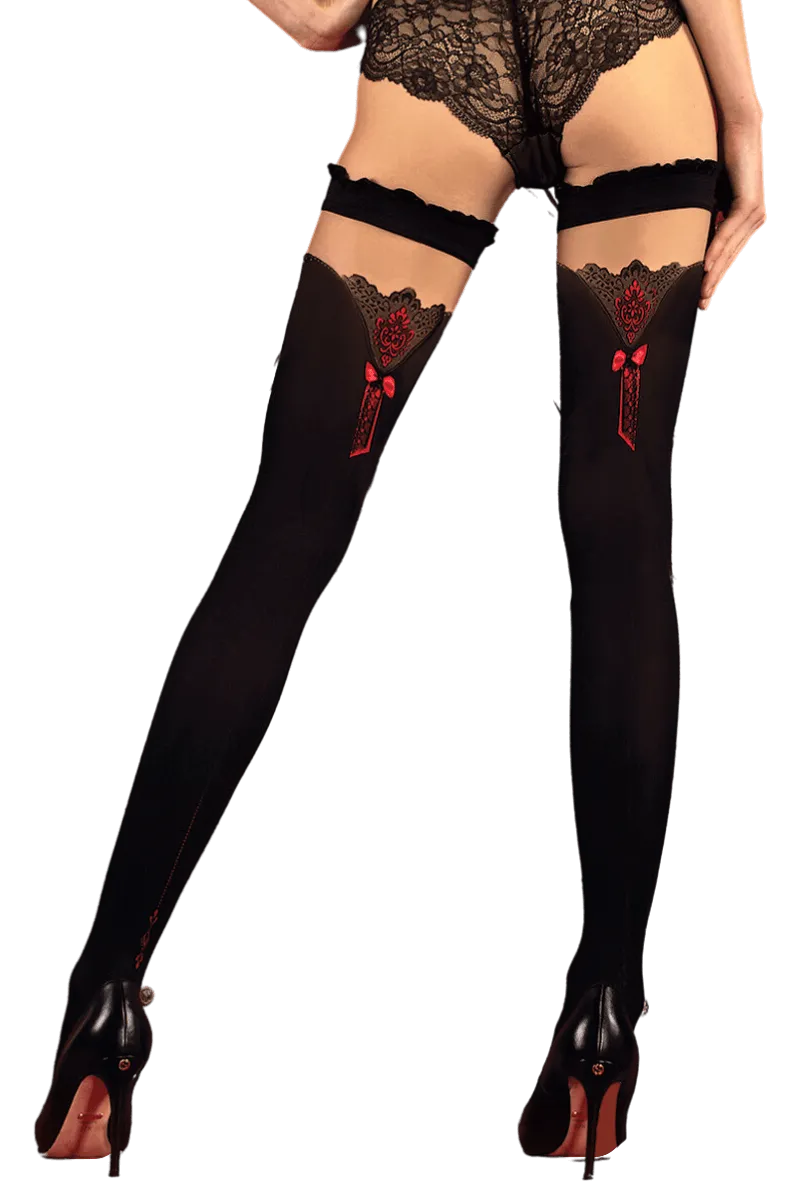 beige schwarze Stockings mit rotem Muster beige schwarze Stockings mit rotem Muster