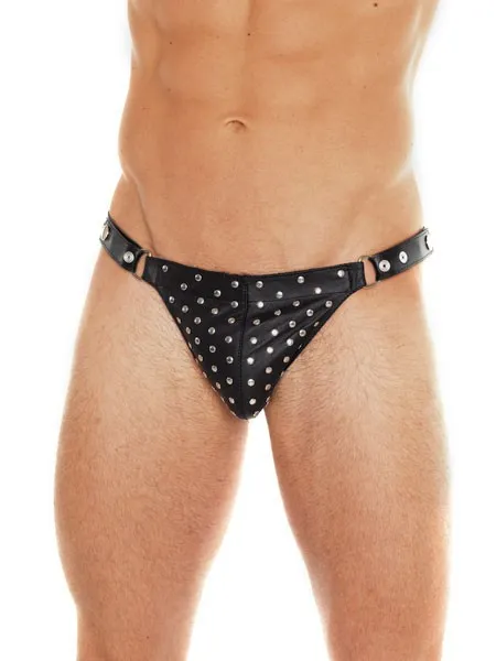 Lederstring mit Nieten, schwarz (One Size) Lederstring mit Nieten, schwarz (One Size)