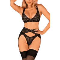 3tlg. Spitzen-Dessous Set schwarz 3tlg. Spitzen-Dessous Set schwarz