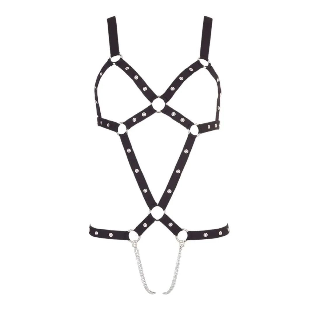 Harness mit Nieten und zwei Schrittketten Harness mit Nieten und zwei Schrittketten