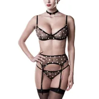 Gepunktetes Dessous-Set, 4 Teile Gepunktetes Dessous-Set, 4 Teile