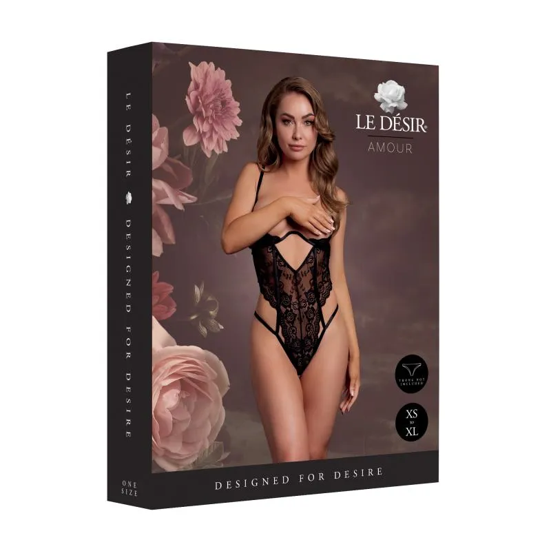 Le Désir – Spitzen-Body mit offenen Cups und Bügeln – Schwarz – Bild 5