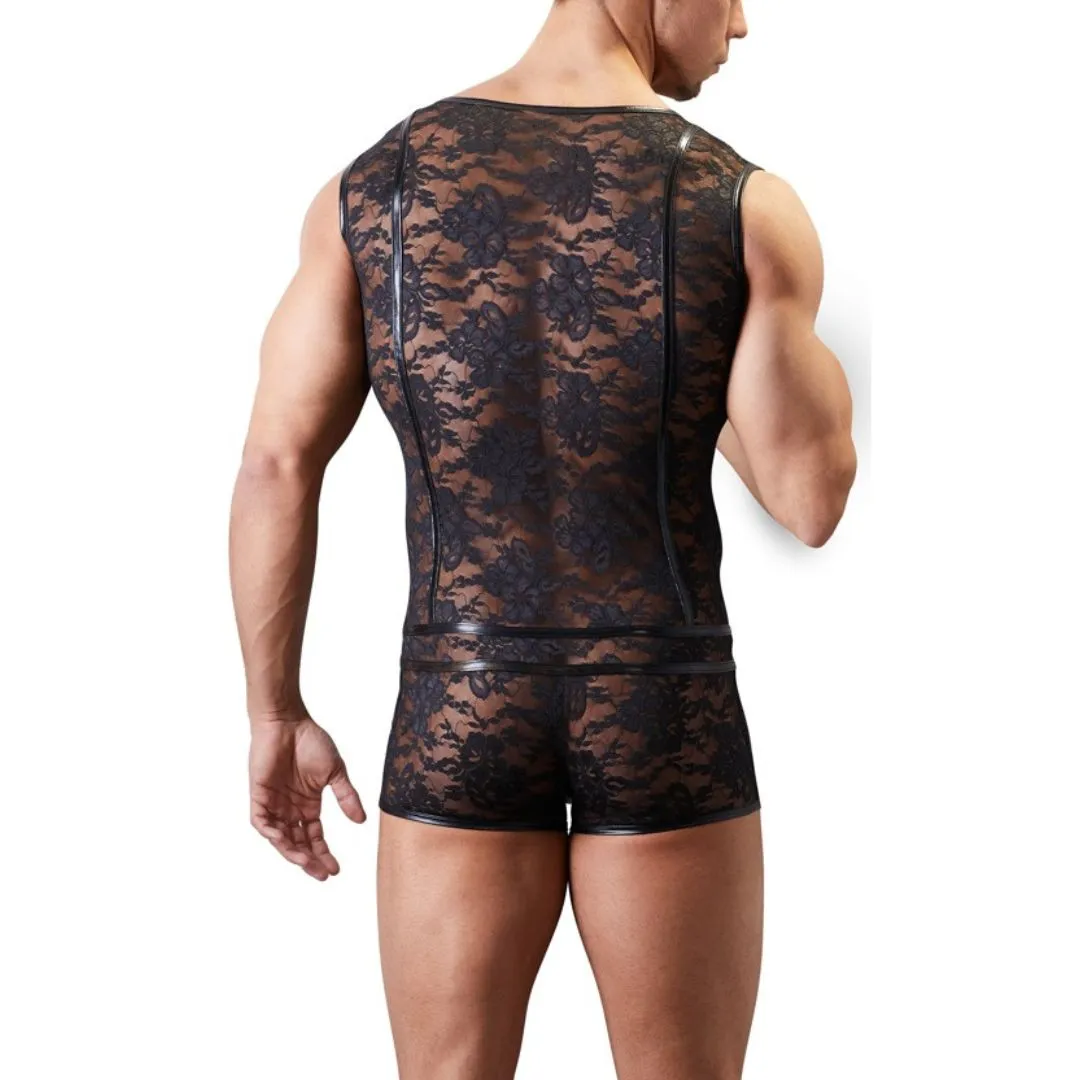 Ärmelloser Body aus Spitze mit Wetlook-Streifen und Reißverschluss – Bild 5