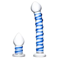 Glas - Double Penetration Glass Swirly Dildo & Butt Plug Set Glas - Double Penetration Glass Swirly Dildo & Butt Plug Set