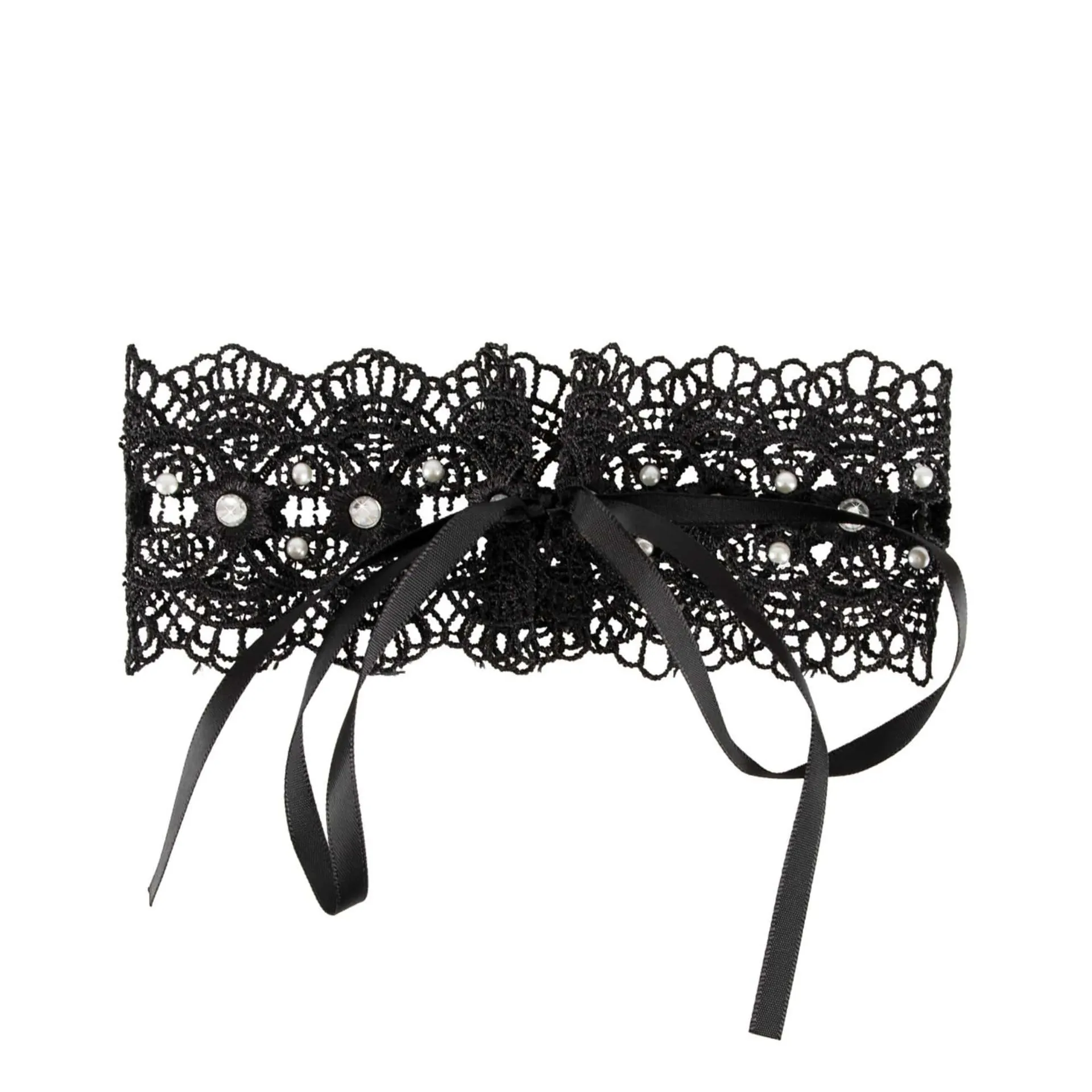 Spitzen-Halsband mit Perlen und Strass – Bild 4