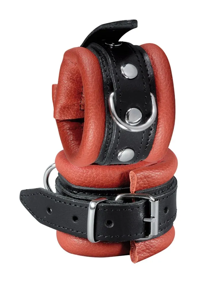 Xx-DreamsToys: Leder-Handfesseln, rot/schwarz Xx-DreamsToys: Leder-Handfesseln, rot/schwarz