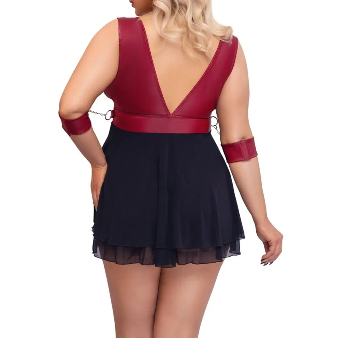 Babydoll im Mix aus Mattlook und Powernet mit Armfesseln – Bild 3