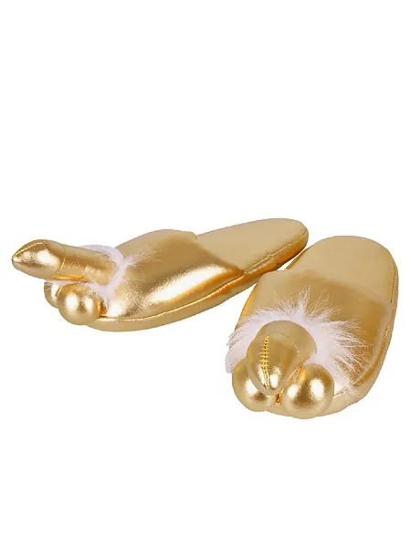 Plüsch-Hausschuhe: Penis, gold Plüsch-Hausschuhe: Penis, gold