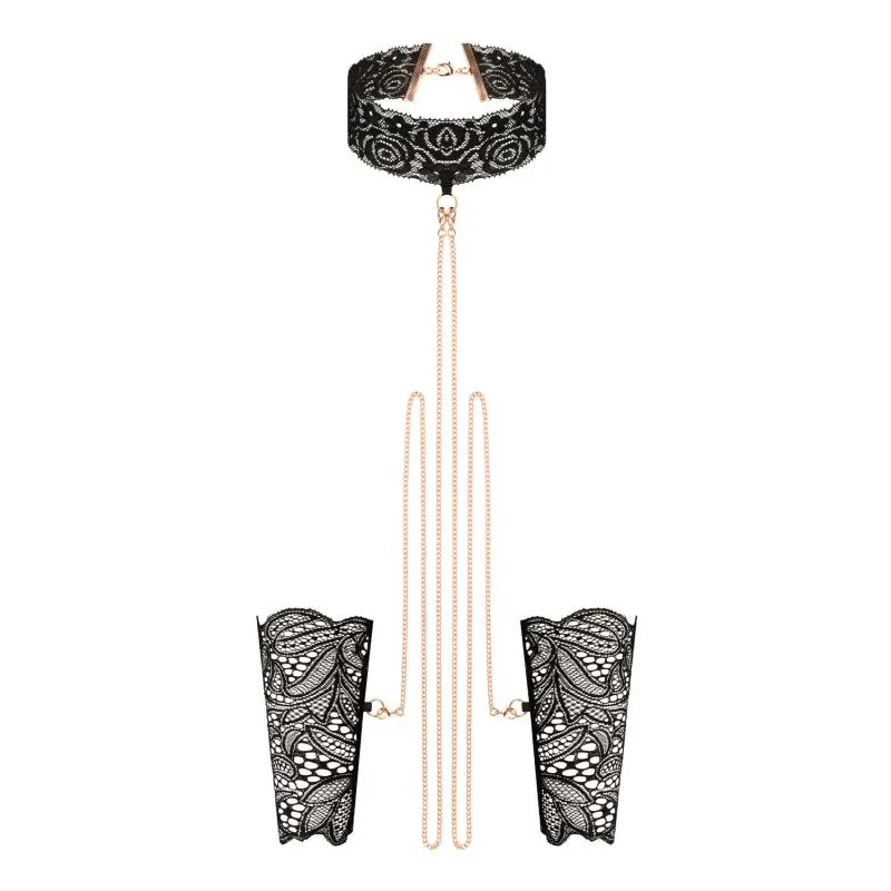 Rosy Gold - Spitzenmanschetten und Halsband - Schwarz – Bild 2