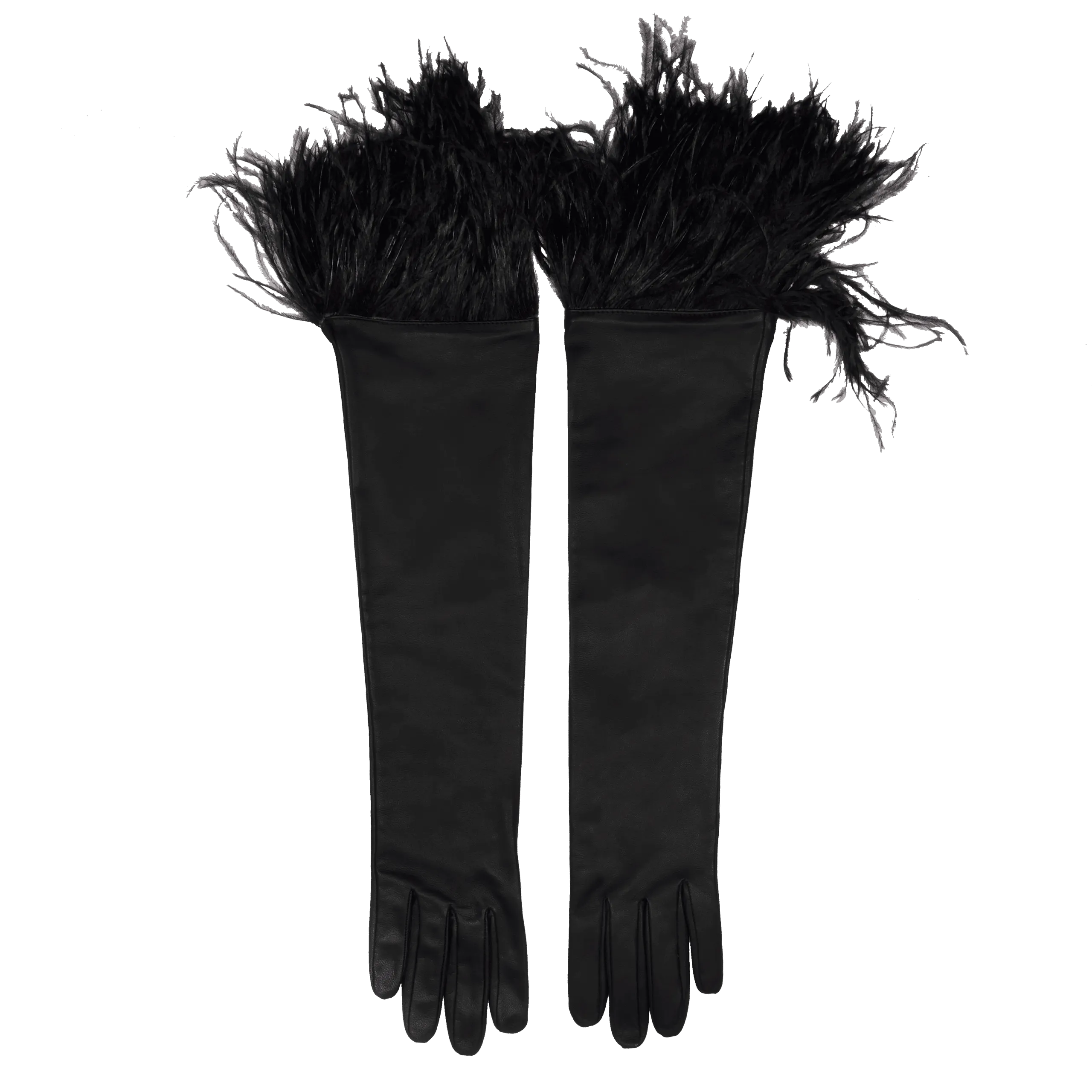 Elif Domanic - Lange Narina Handschuhe mit Straußenfedern Größe M – Bild 2