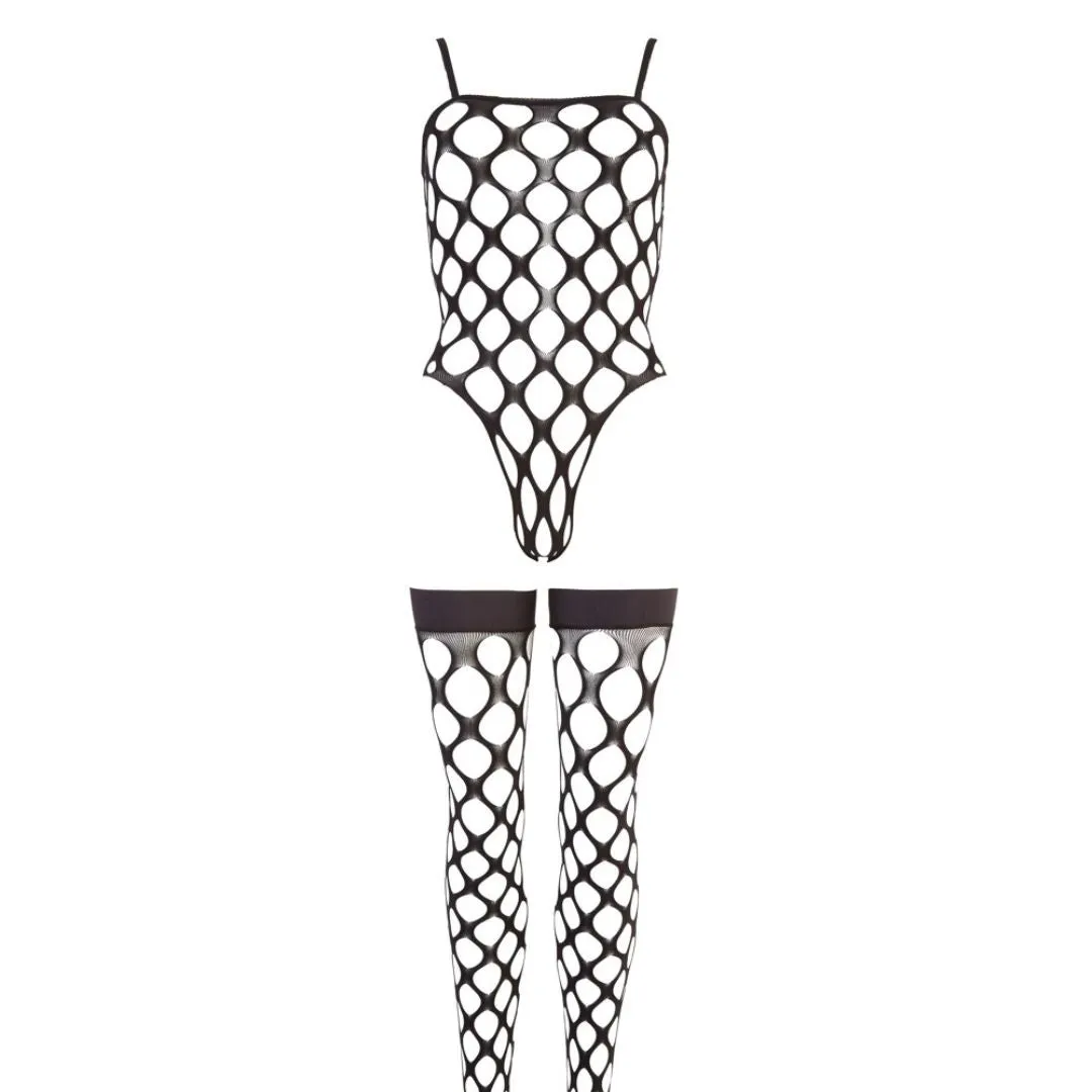 Body plus halterlose Strümpfe aus Grobnetz – Bild 4