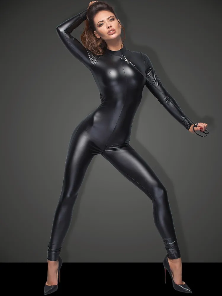 Noir Handmade: Wetlook-Catsuit mit Führleine F162, schwarz (XL) Noir Handmade: Wetlook-Catsuit mit Führleine F162, schwarz (XL)