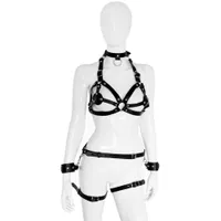 Leder-BH mit Harness und Fesseln Leder-BH mit Harness und Fesseln