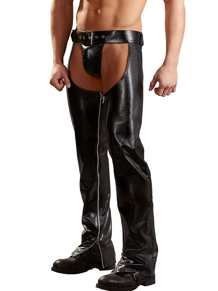 Kunstleder-Chaps und String, schwarz (L) Kunstleder-Chaps und String, schwarz (L)