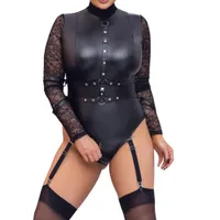 Body im Mattlook mit Spitzenärmeln und 4 Armfesseln Body im Mattlook mit Spitzenärmeln und 4 Armfesseln