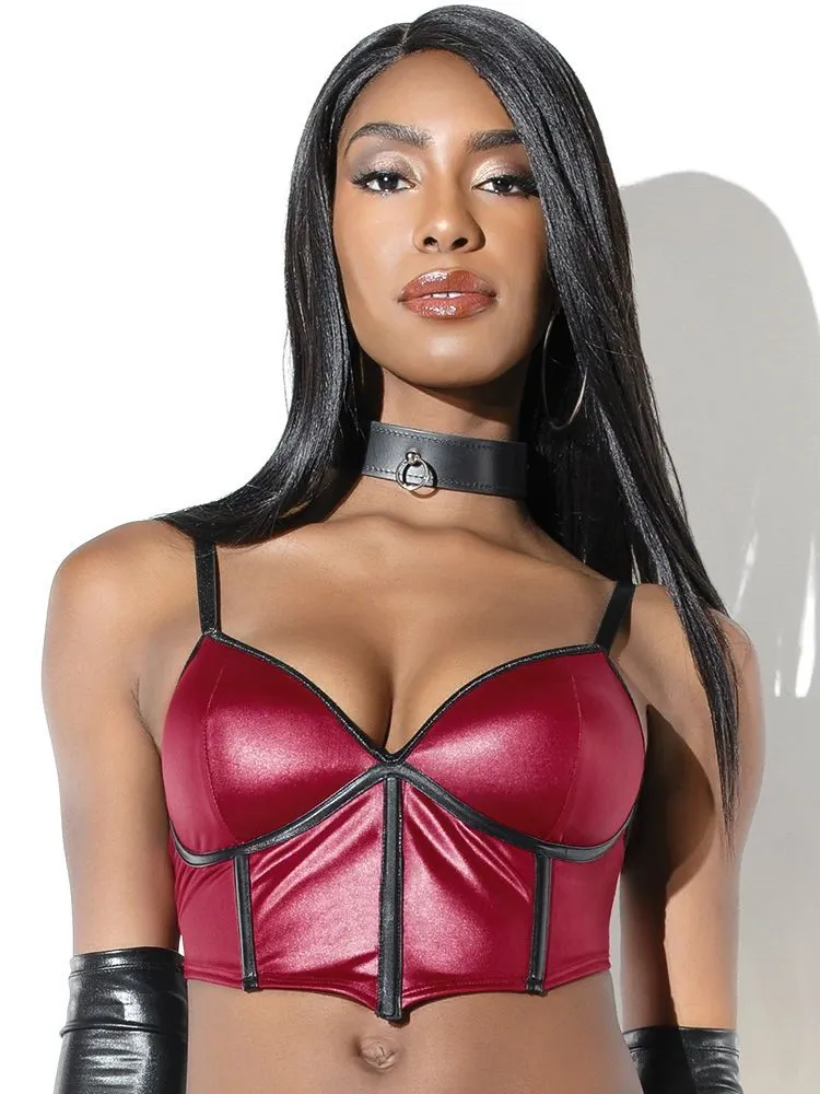 Coquette: Wetlook-Top, merlot/schwarz (S) Coquette: Wetlook-Top, merlot/schwarz (S)