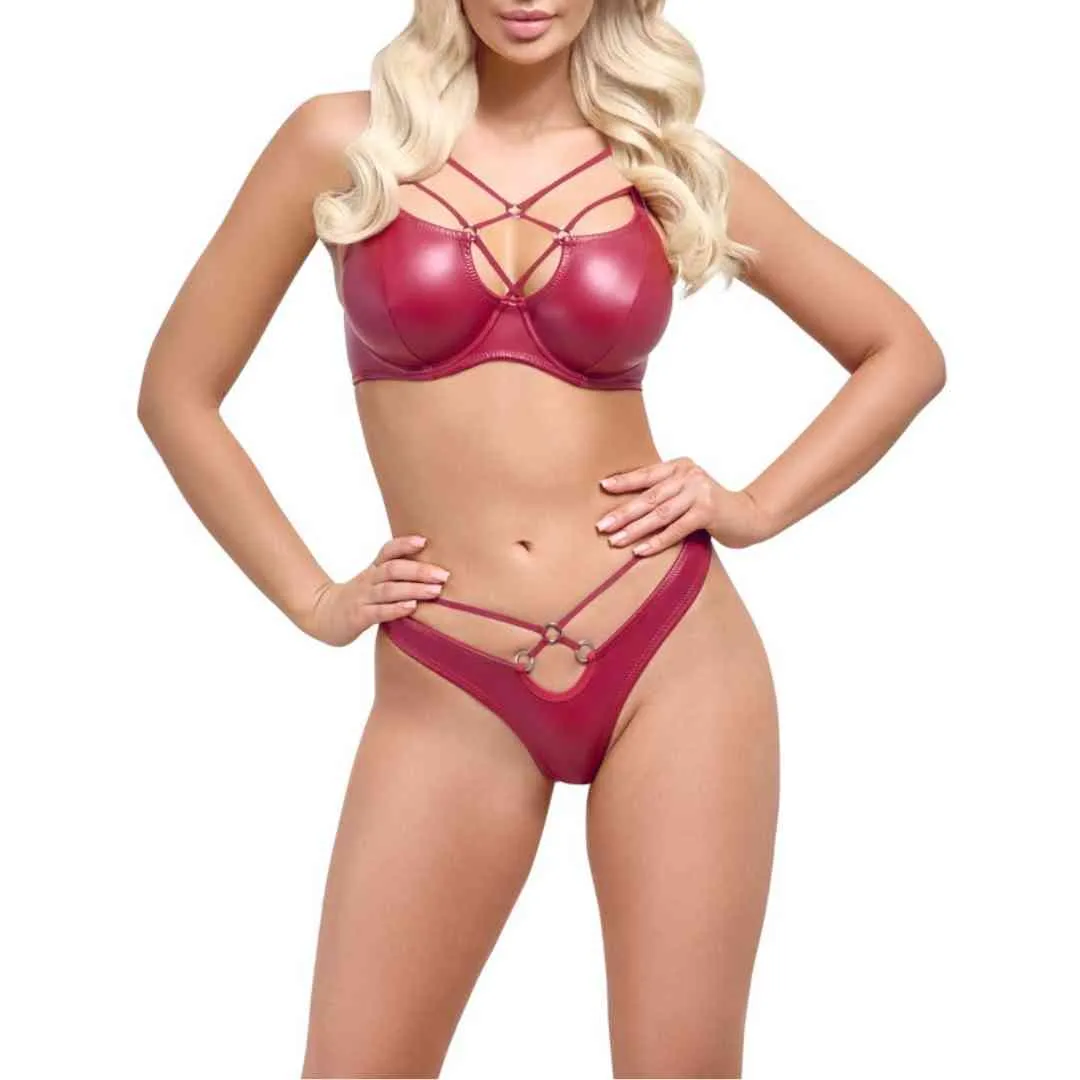 Bügel-BH und Riostring im roten Wetlook Bügel-BH und Riostring im roten Wetlook