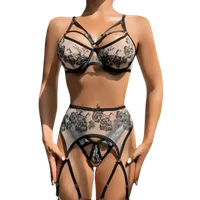 3tlg. Dessous Set schwarz weiß 3tlg. Dessous Set schwarz weiß