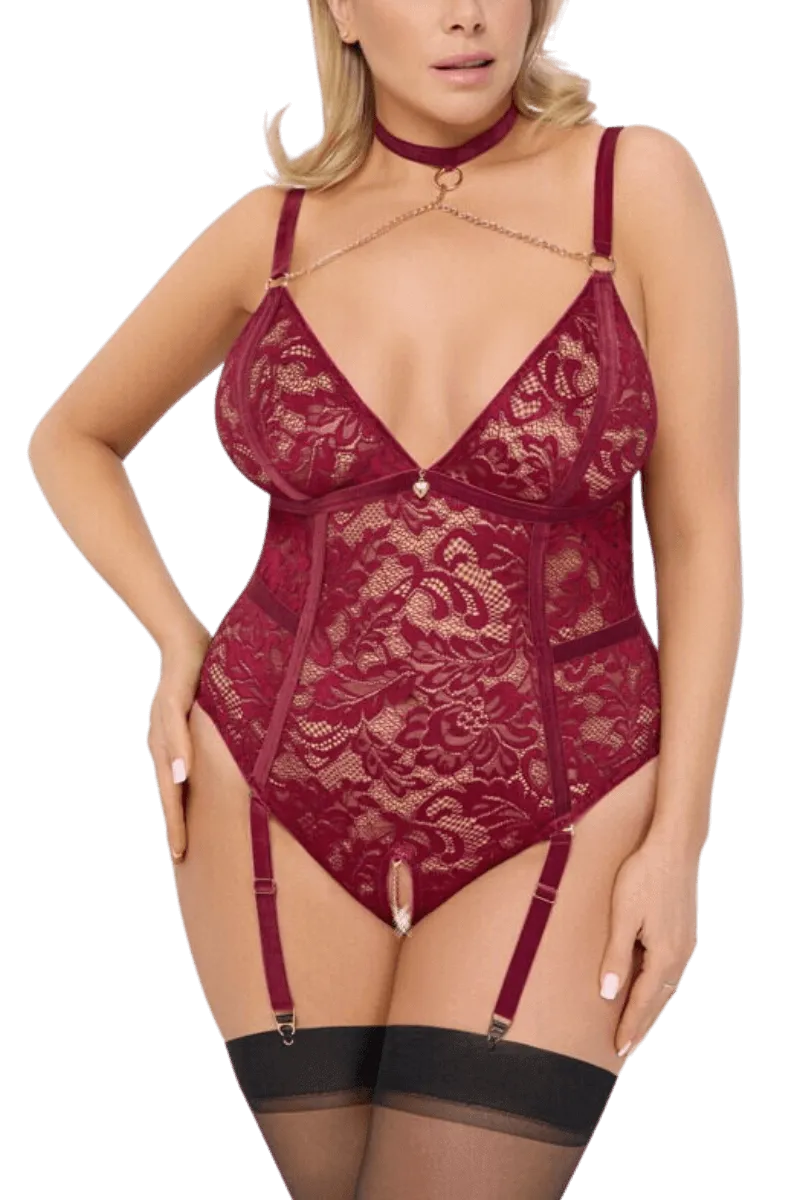 Ouvert Spitzen-Strapsbody in rot Plus Size Ouvert Spitzen-Strapsbody in rot Plus Size