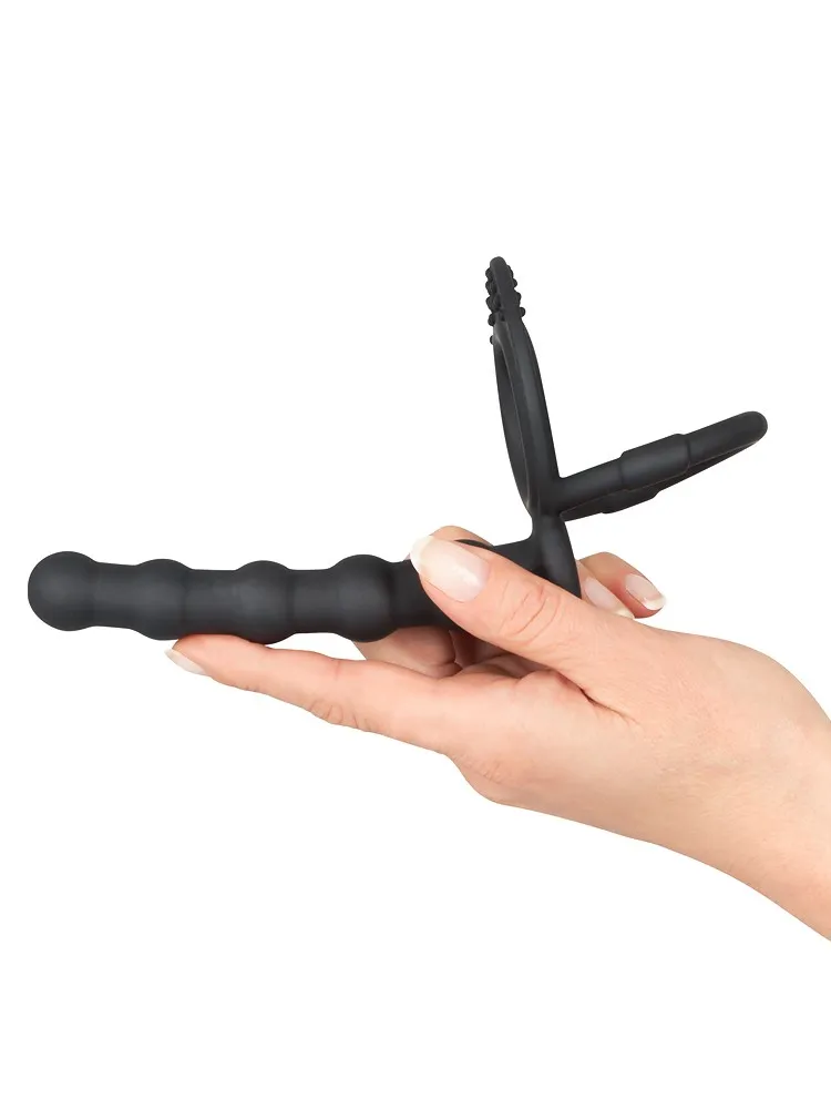 Black Velvets: Penis-/Hodenring mit Analplug, schwarz Black Velvets: Penis-/Hodenring mit Analplug, schwarz