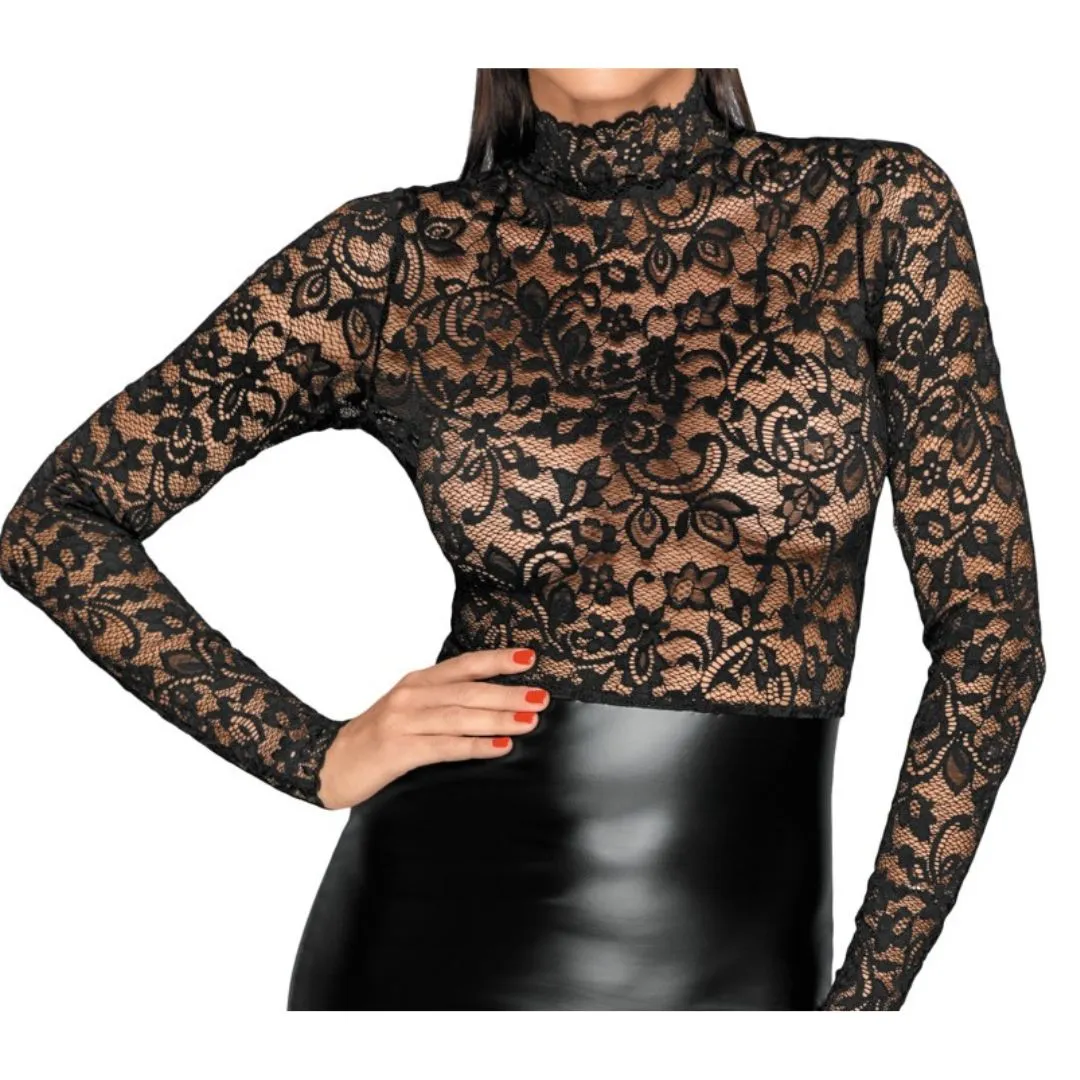 Kleid aus Spitze und Wetlook mit langem Arm – Bild 5