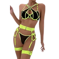 4tlg. Dessous Set Riemchen schwarz/neon 4tlg. Dessous Set Riemchen schwarz/neon