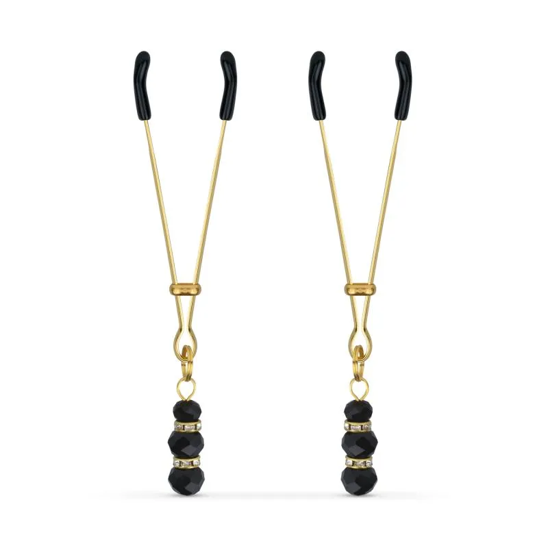 Goldene Brustwarzenklemmen mit schwarzen Perlen – Bild 2