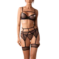 3tlg. Straps-Set schwarz mit Punkten 3tlg. Straps-Set schwarz mit Punkten