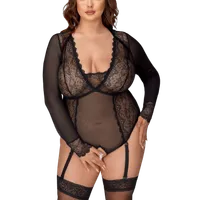 Langarm-Strapsbody schwarz Plus Size Langarm-Strapsbody schwarz Plus Size