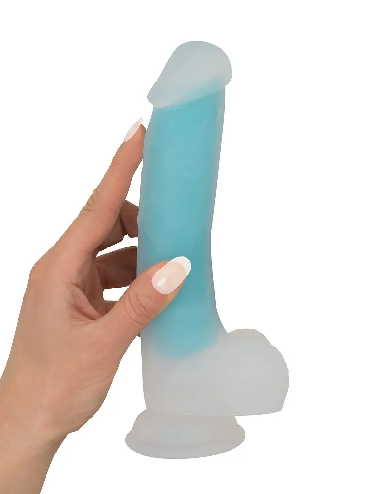 Glow in the Dark: Dildo, transparent/türkis Glow in the Dark: Dildo, transparent/türkis