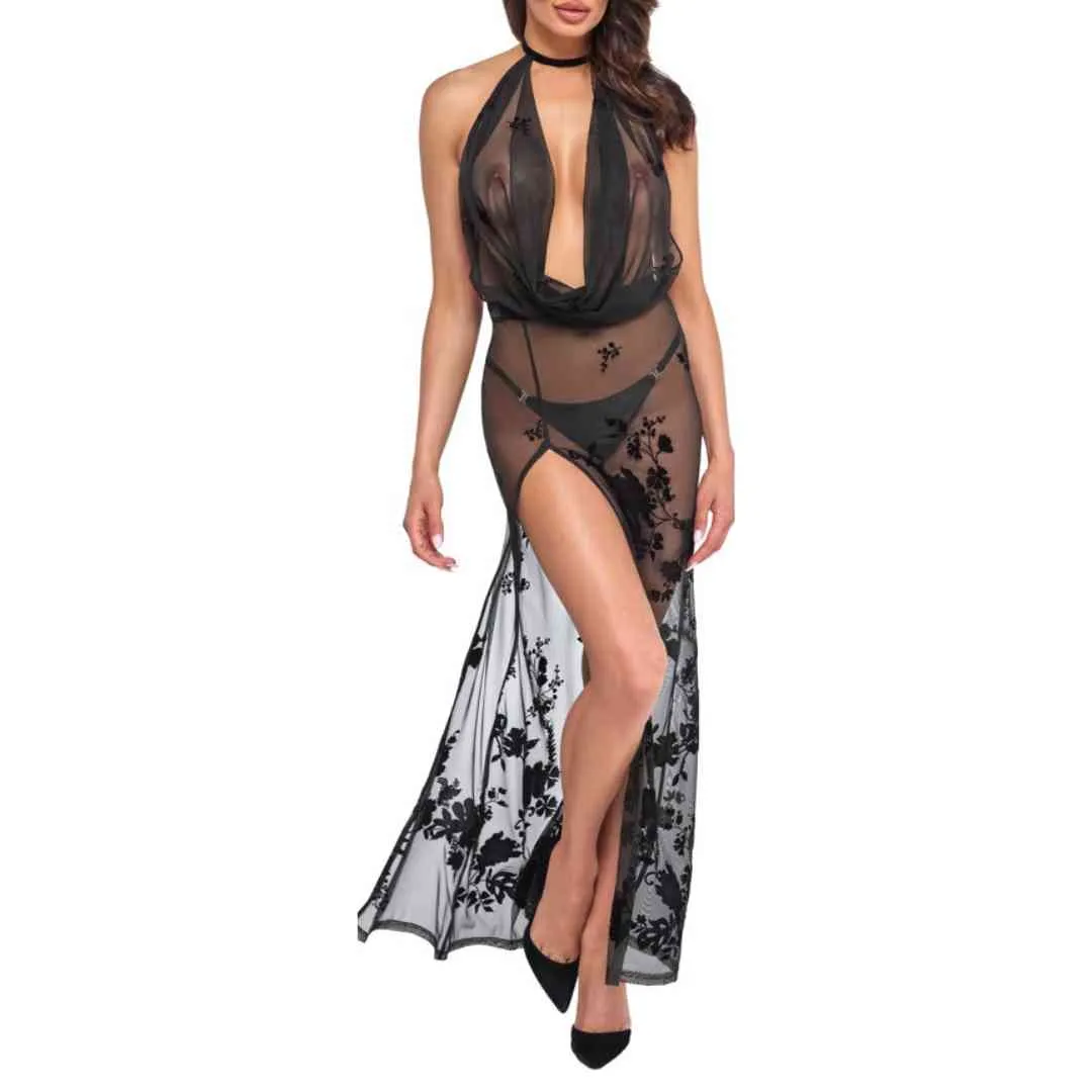 Langes Kleid in Feinnetz-Transparenz Langes Kleid in Feinnetz-Transparenz