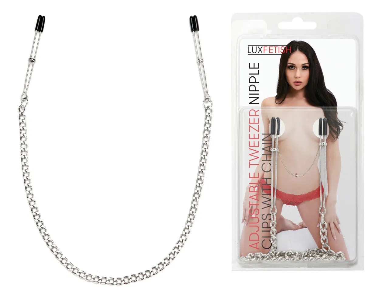 LUX FETISH Adjustable Tweezer Nipple Clips with Chain LUX FETISH Adjustable Tweezer Nipple Clips with Chain