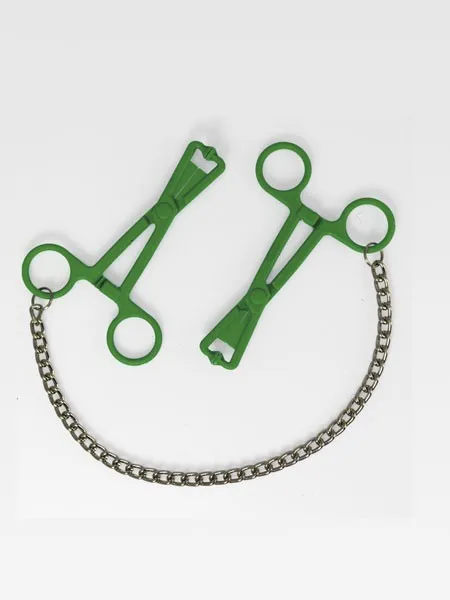 Scheren-Nippelklemmen mit Kette, grün Scheren-Nippelklemmen mit Kette, grün
