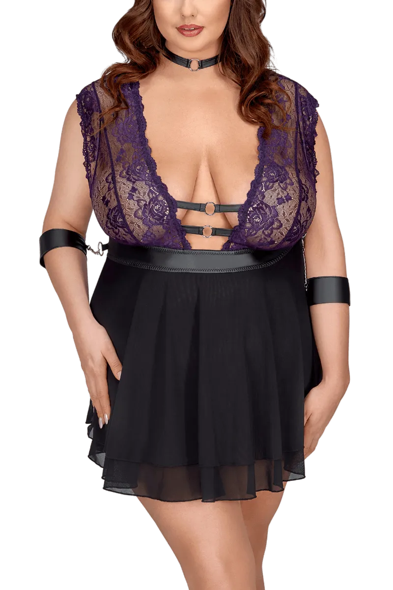 Bondage Babydoll Plus Size lila schwarz Bondage Babydoll Plus Size lila schwarz