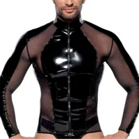 Langarm-Shirt aus Lack mit Netz-Einsätzen Langarm-Shirt aus Lack mit Netz-Einsätzen