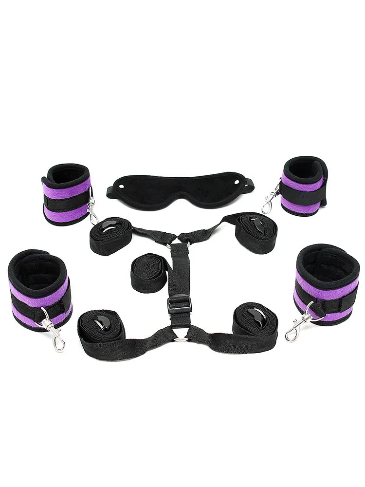 Soft Restraint Set: Bettfessel-Set, schwarz/lila Soft Restraint Set: Bettfessel-Set, schwarz/lila