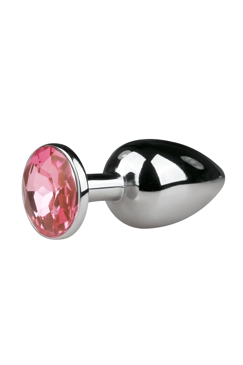 Silberner Analplug mit rosa Kristall - S/M/L Silberner Analplug mit rosa Kristall - S/M/L