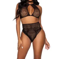 BH aus Netz und Spitze plus High-Waist String BH aus Netz und Spitze plus High-Waist String