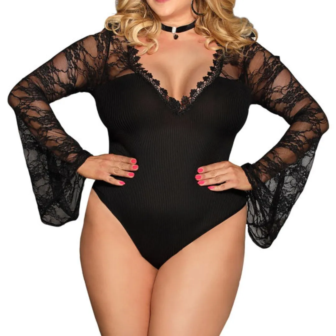 Body mit Trompetenärmeln aus Blütenspitze – Bild 4