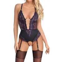 Straps-Body ouvert aus lila Spitze Straps-Body ouvert aus lila Spitze