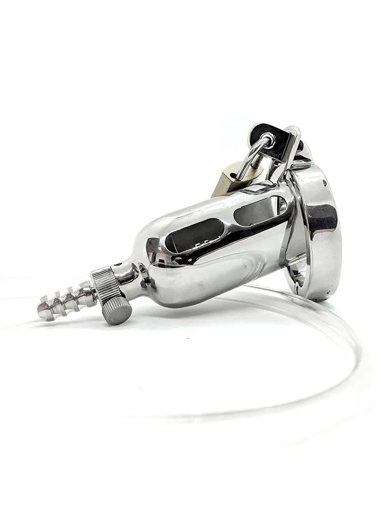 Black Label Stainless Steel The Tap: Edelstahl-Peniskäfig mit Schlauch Black Label Stainless Steel The Tap: Edelstahl-Peniskäfig mit Schlauch