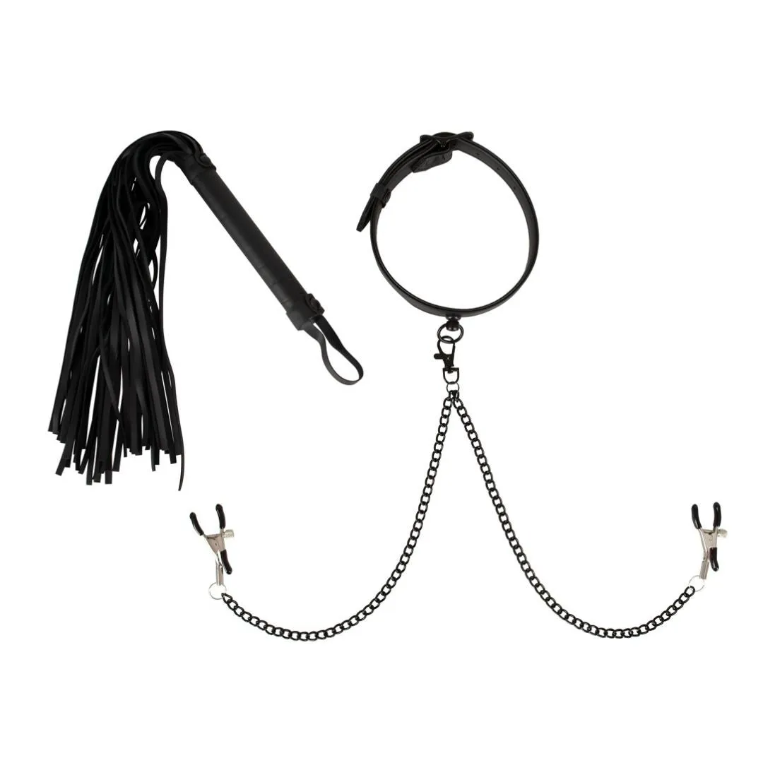Halsfessel mit Nippelklemmen plus Peitsche Halsfessel mit Nippelklemmen plus Peitsche