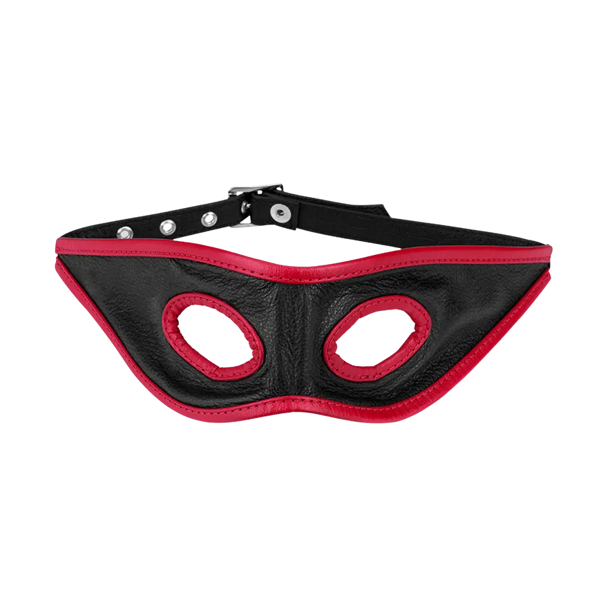 Offene Leder-Maske mit roten Säumen Offene Leder-Maske mit roten Säumen