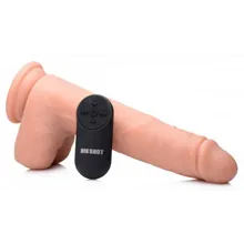Vibrierender und stoßender XL-Dildo mit Saugnapf und Hoden - Beige