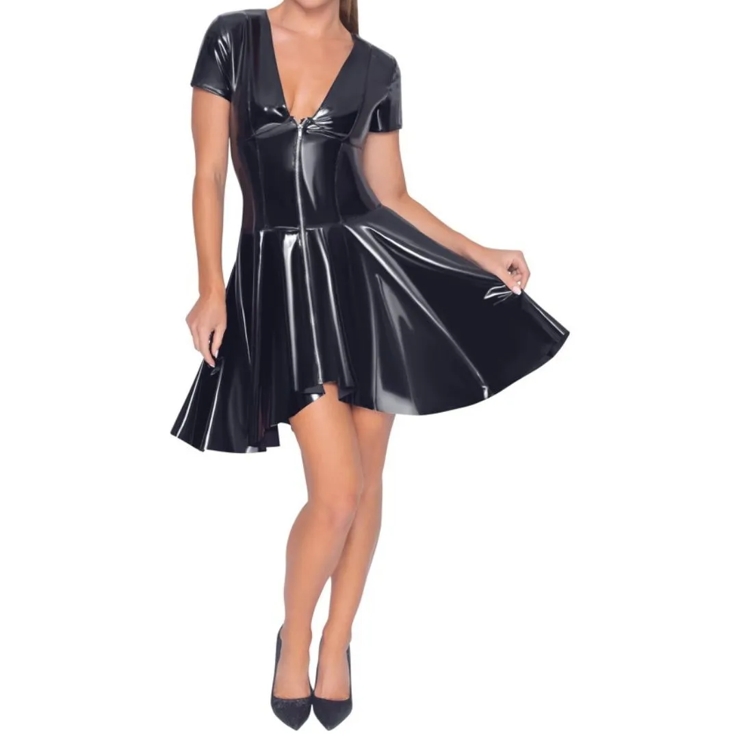 Halbarm-Kleid aus Lack mit Vokuhila Rock – Bild 4