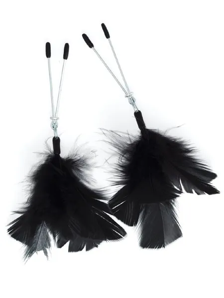 Metall-Nippelklemmen mit Federn, schwarz Metall-Nippelklemmen mit Federn, schwarz