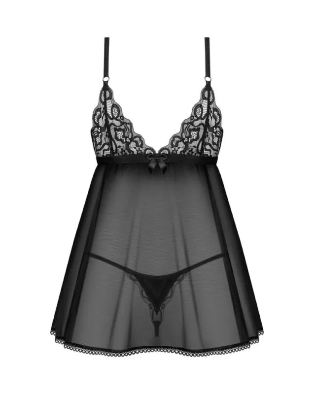 Obsessive - Blomentis Babydoll und String - Schwarz – Bild 3