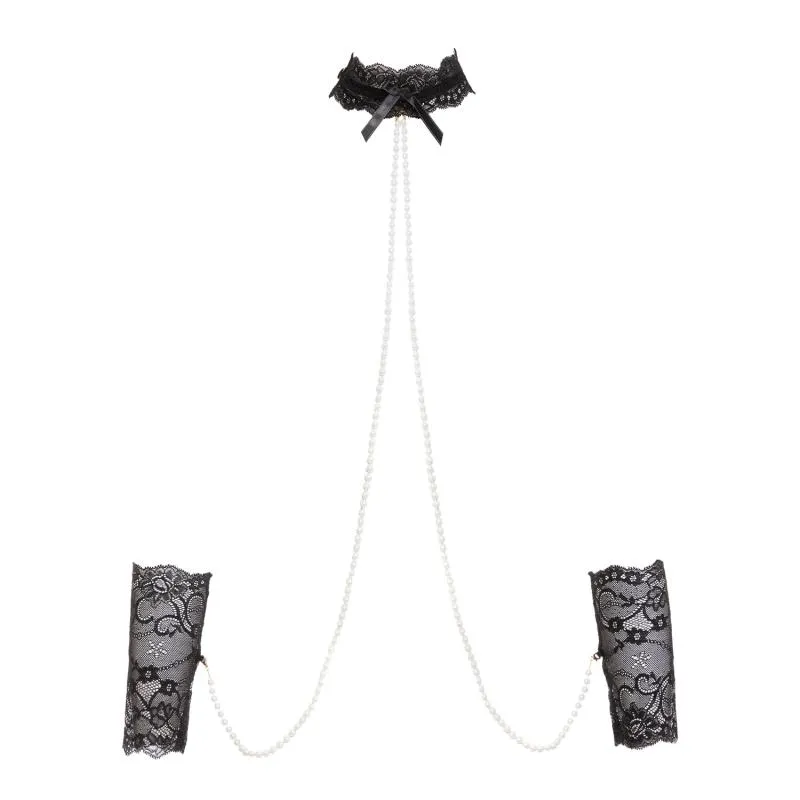 Christine - Bondage-Fesseln aus Spitze und Perlen Mea - Schwarz – Bild 3