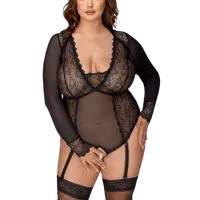 Langarm-Strapsbody schwarz Plus Size Langarm-Strapsbody schwarz Plus Size