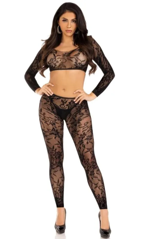 Leg Avenue - Crop Top & Fußlose Leggings - Schwarz – Bild 5